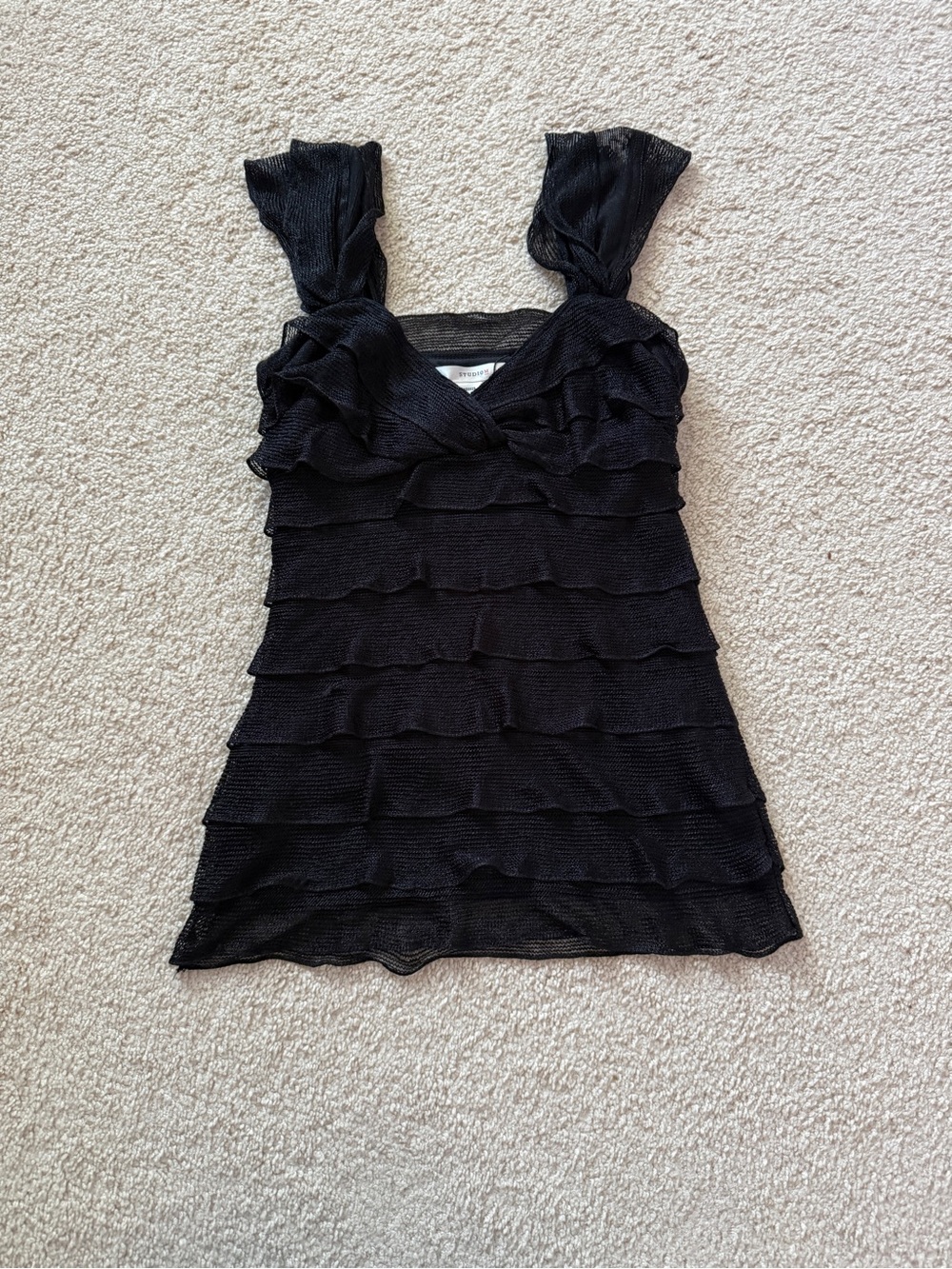 Studio M Black Layered Ruffle  Tank
